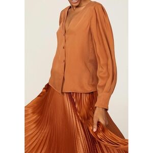 Thakoon‎ Collective RTR Button Front V Neck Long Sleeve Blouse Top Size 12